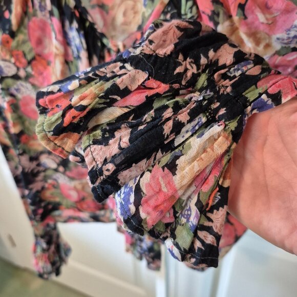 Monalisa | Vintage 80s-90s Ruffled Floral Shirt w/ Tie & Shawl Collar | S - Picture 8 of 10